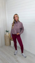 Gingham Toggle Bottom Bomber Jacket - BURGUNDY