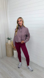 Gingham Toggle Bottom Bomber Jacket - BURGUNDY
