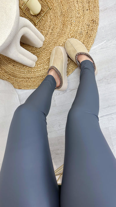 High Waisted Leather Look Leggings - GREY