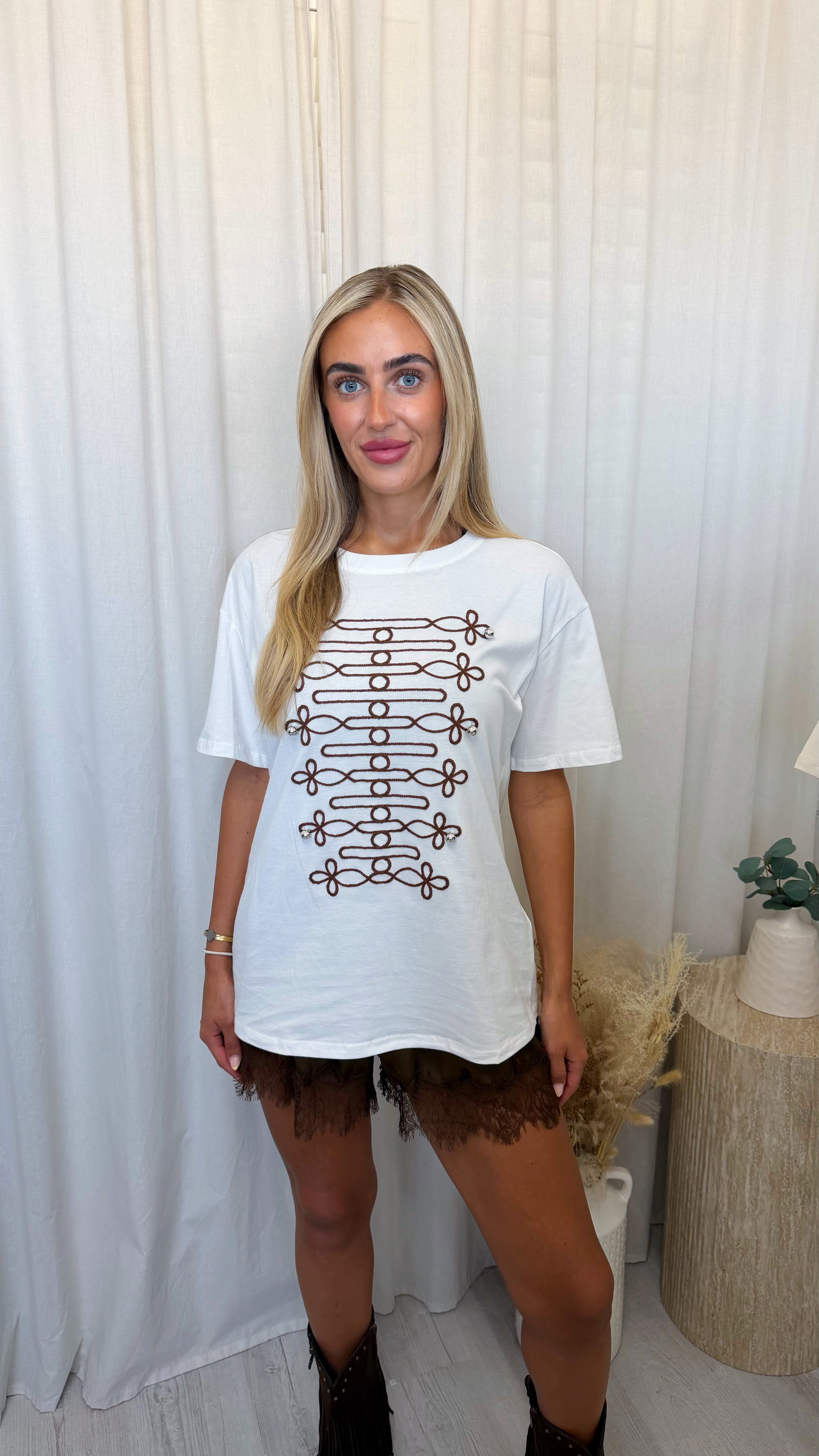 Military Embroidered T-Shirt - WHITE