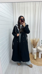 Long Length Insert Hooded Rain Mac - BLACK