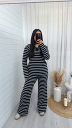 Chunky Stripe Rugby Sweatshirt and Trousers Co-Ord - BLACK