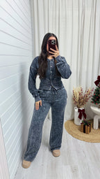 Cinched Waist Jacket and Joggers Tracksuit - ACID WASH CHARCOAL