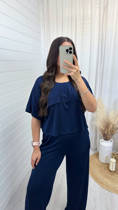 Cropped Loose Fit Top and Trousers Co-Ord - NAVY