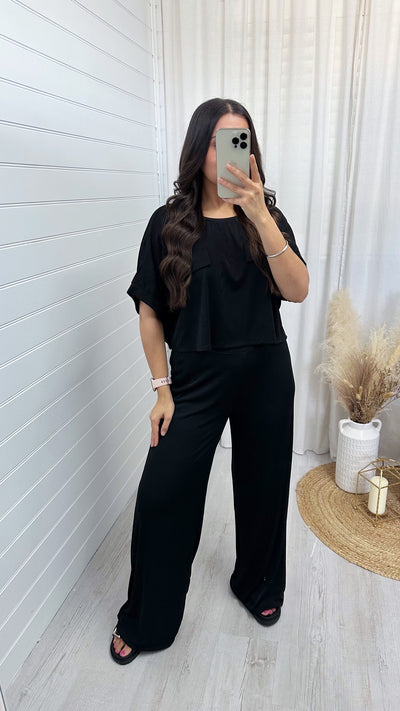 Cropped Loose Fit Top and Trousers Co-Ord - BLACK