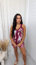 Swirly Shimmer Vest Top and Shorts Co-Ord - BURGUNDY
