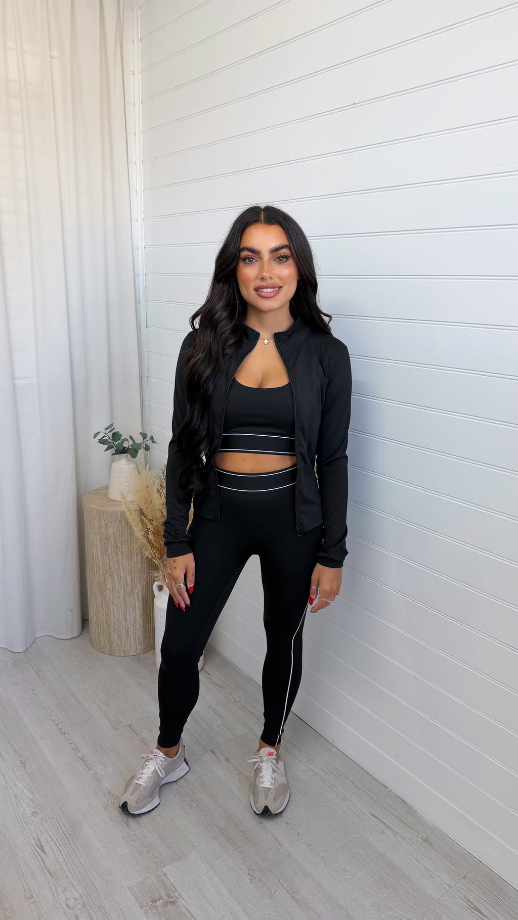 3 Piece Piped Activewear Set - BLACK