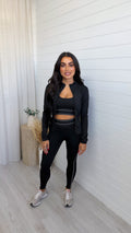 3 Piece Piped Activewear Set - BLACK