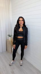 3 Piece Piped Activewear Set - BLACK