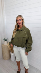 Contrast Trim Windbreaker Jacket - KHAKI