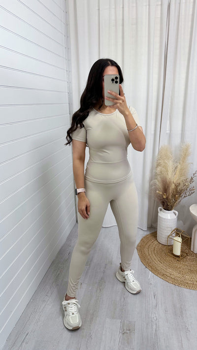 Butter Soft Gym Top and Leggings Co-Ord - LIGHT BEIGE