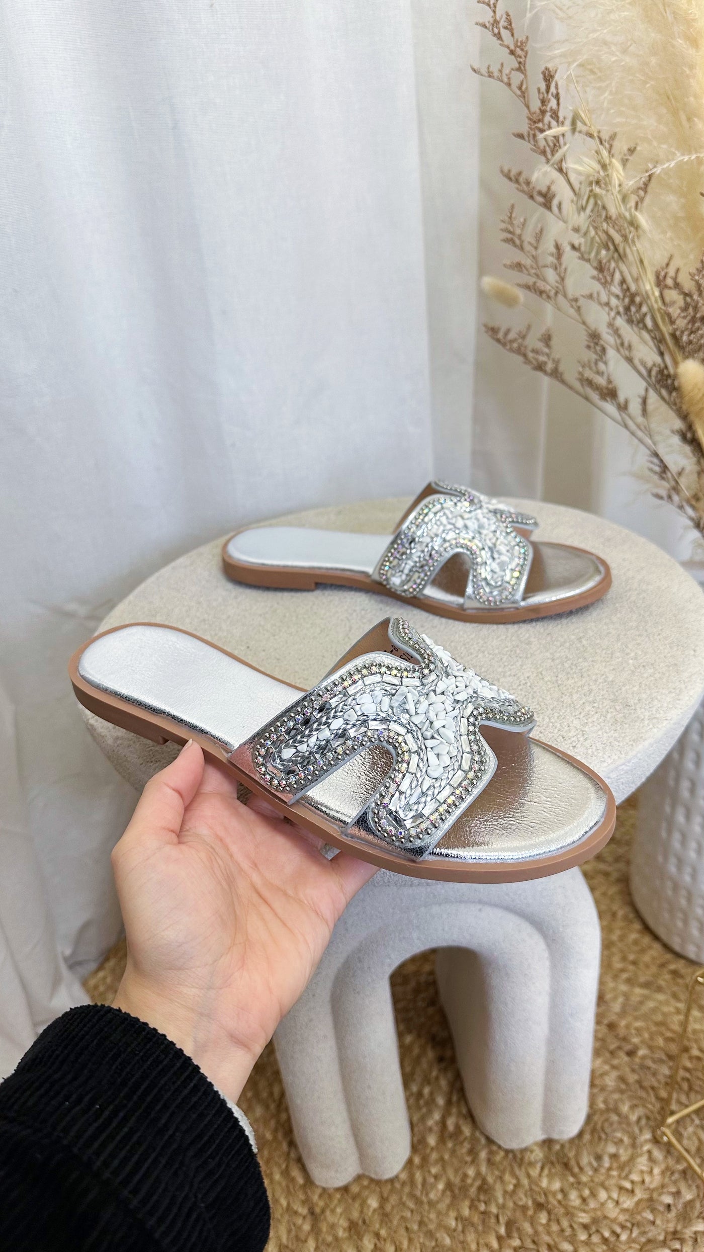 Crystal Diamante Sandals - SILVER