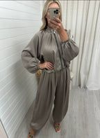 Satin Balloon Trouser Co-Ord - GREIGE