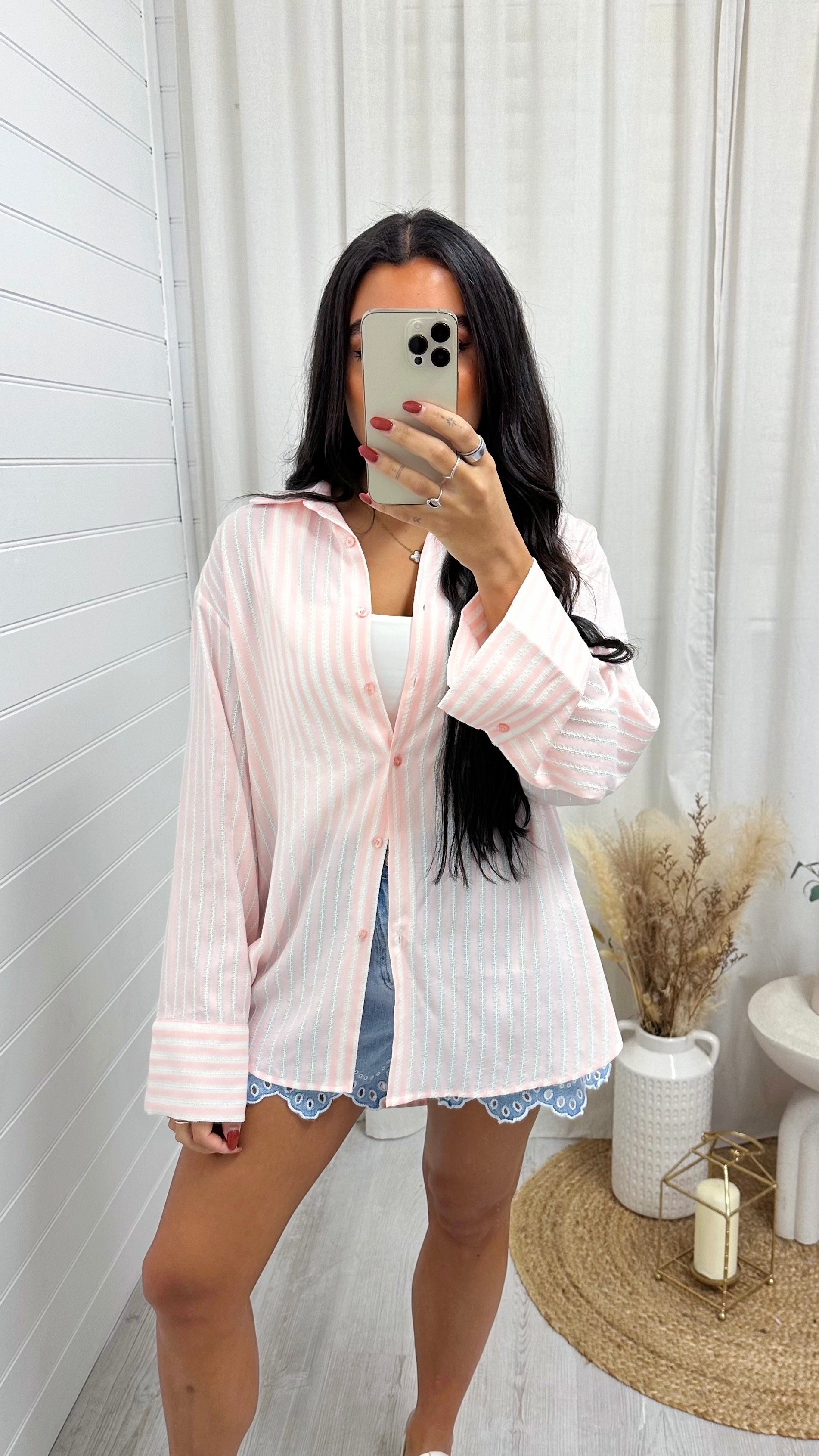 Pinstripe Oversized Cotton Shirt - PINK