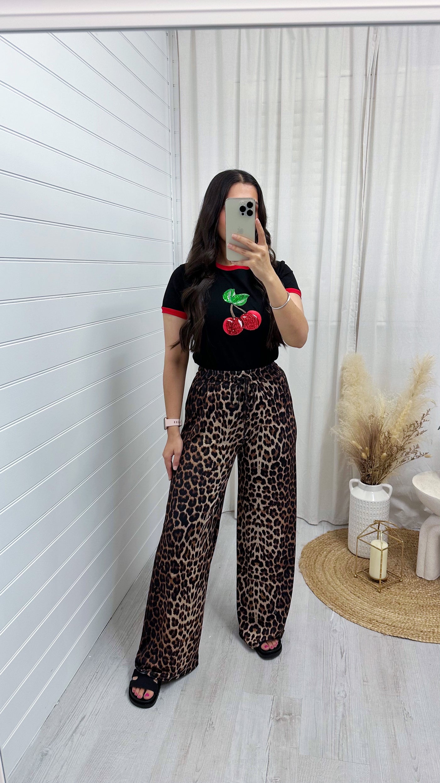 Straight Leg Stretchy Leopard Print Trousers