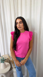 Tulle Sleeve Vest Top - PINK