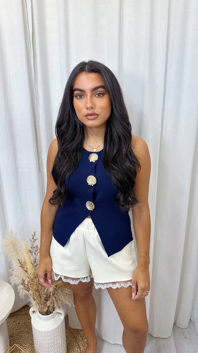 Seashell Fine Knit Waistcoat - NAVY