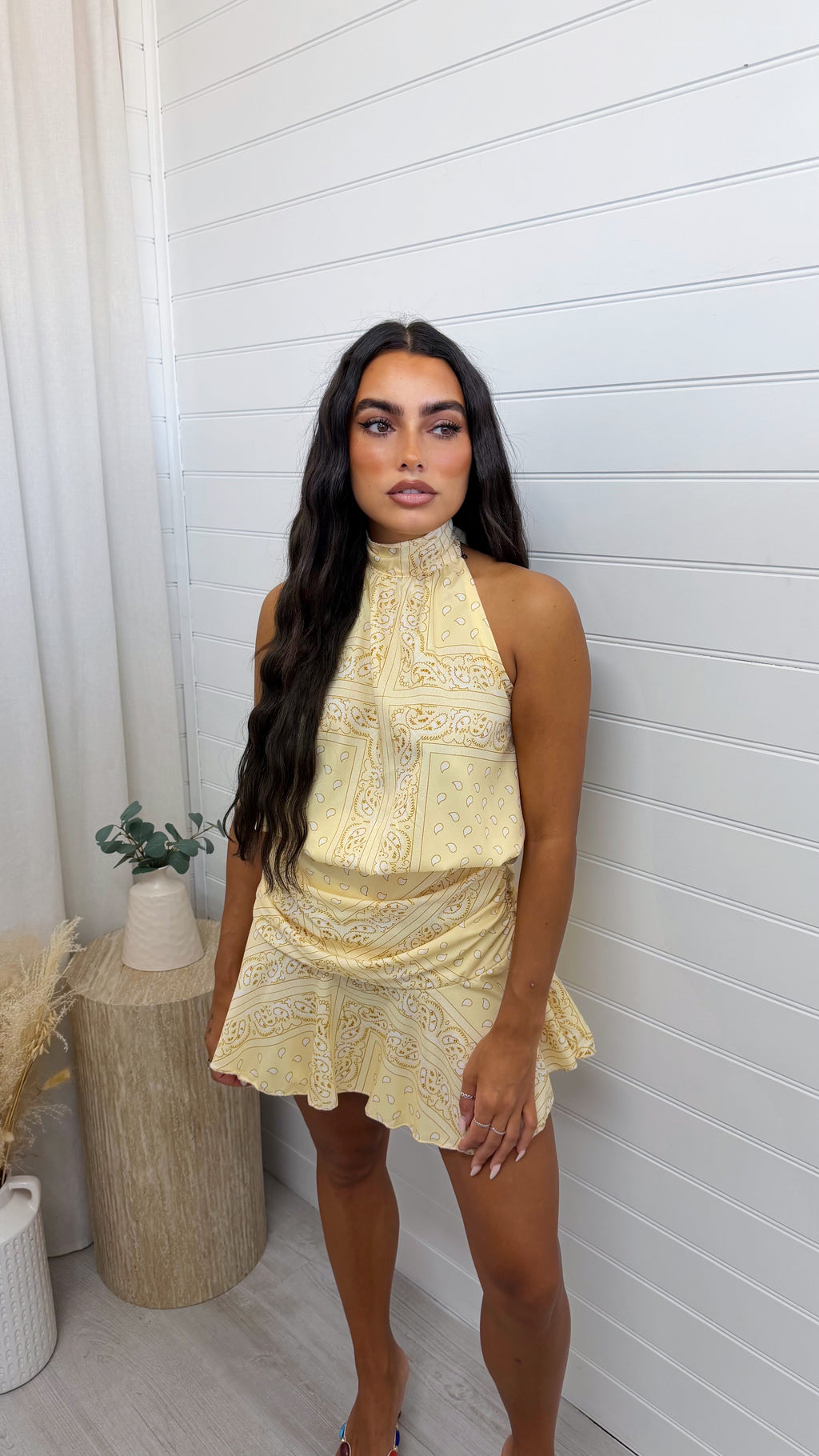 Bandana Print Halter Neck Top and Skirt Co-Ord - LEMON