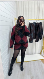 Argyle Woollen Jumper and Skirt Co-Ord - WINE