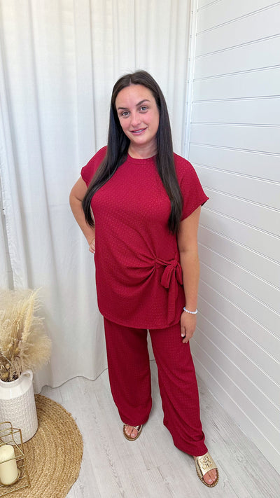 PLUS Cheesecloth Tie Knot Top and Trousers Co-Ord - RED