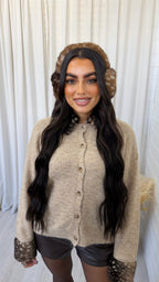 Faux Fur Deer Print Ear Muffs - DARK BEIGE