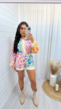 Vintage Pastel Floral Shirt and Shorts Co-Ord - CREAM