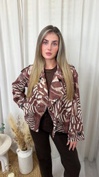 Animal Print Suede Jacket - BROWN