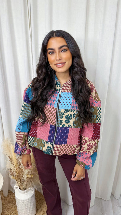 Oversized Tapestry Bomber Jacket - PINK