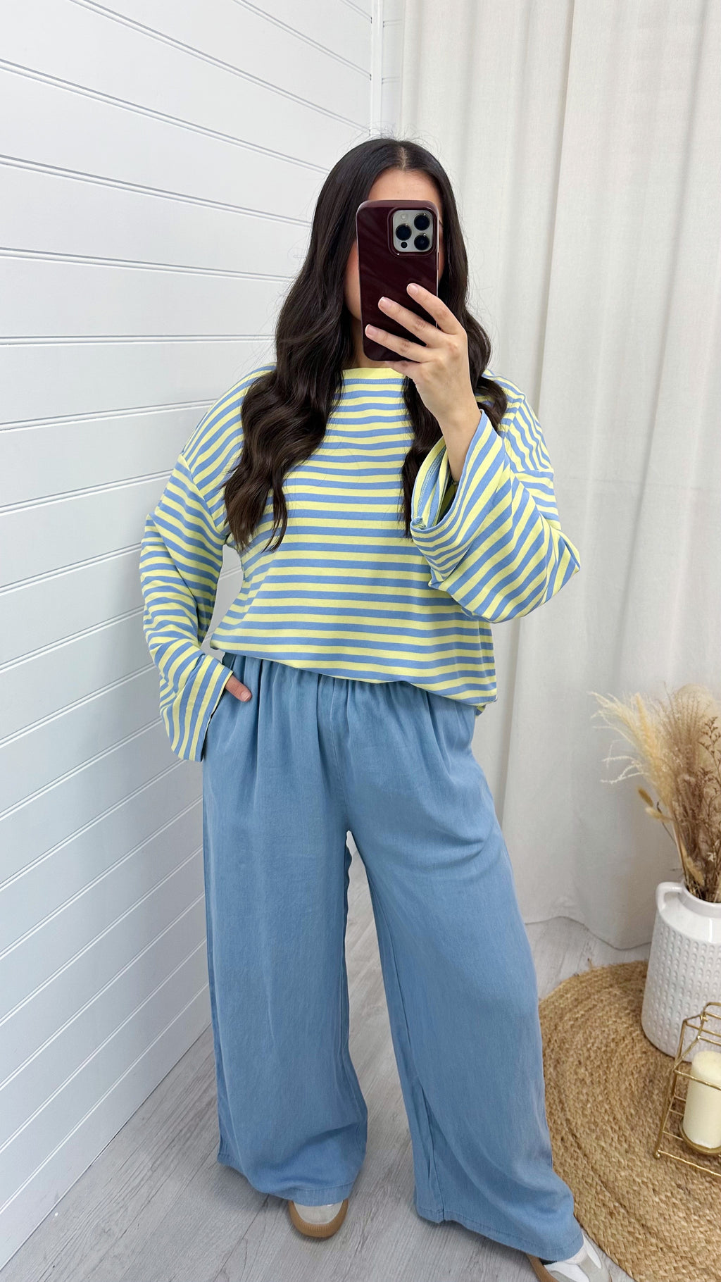 Baggy Stripe Long Sleeve T-Shirt - BABY BLUE/LEMON