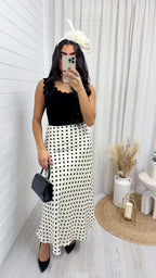 Polka Dot Satin Midi Skirt - CREAM