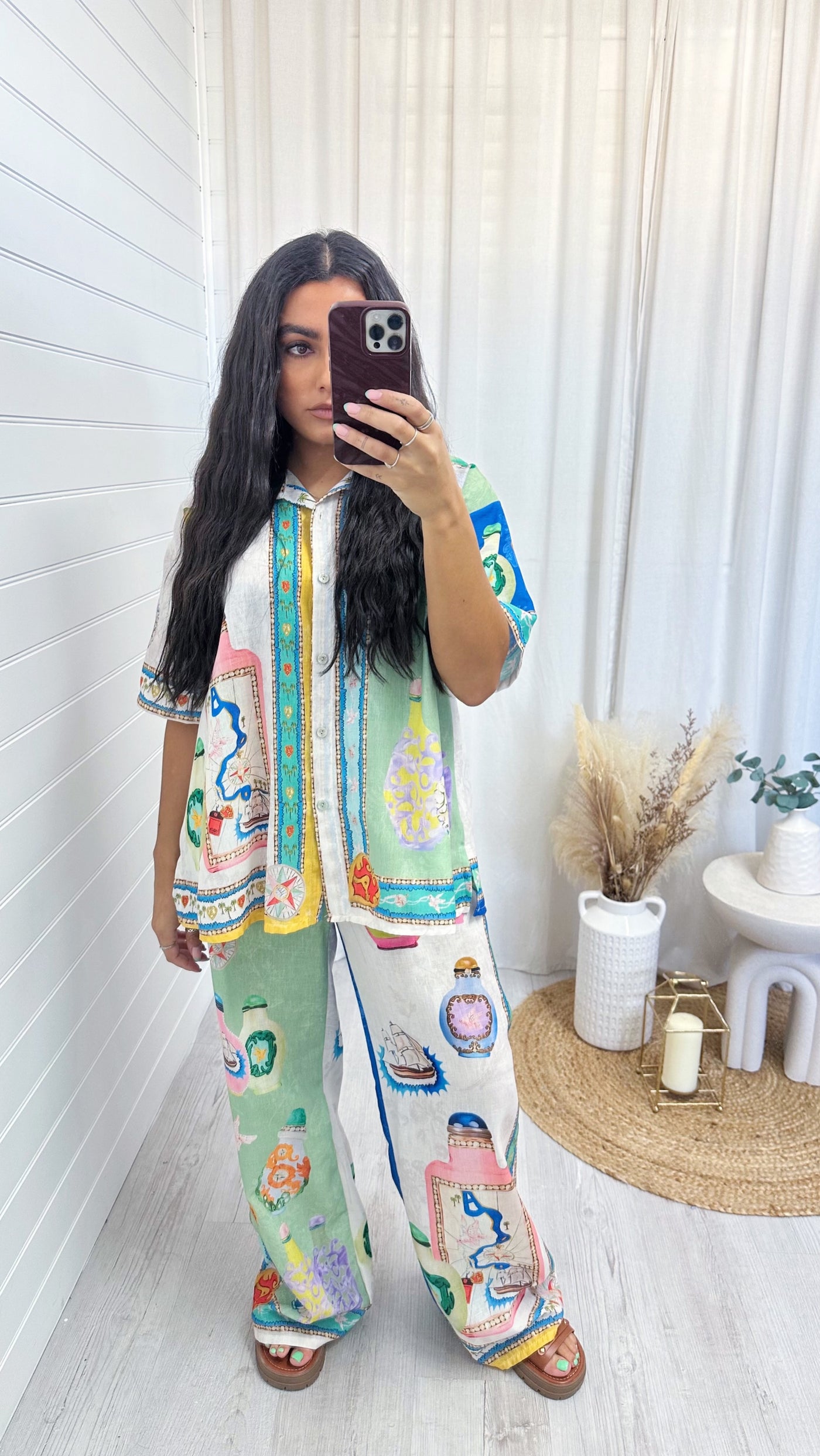 Vintage Print Linen Shirt and Trousers Co-Ord