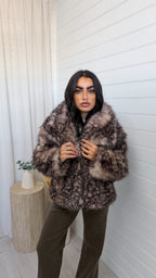 Fluffy Faux Fur Deer Print Coat - TAUPE
