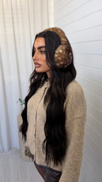 Faux Fur Deer Print Ear Muffs - DARK BEIGE