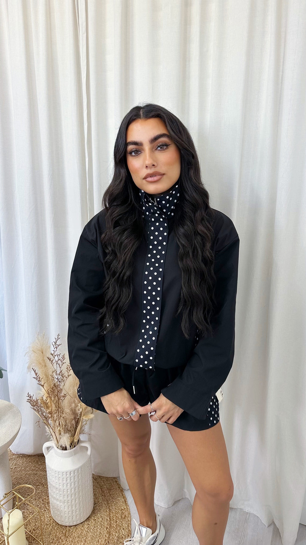 Polka Dot Windbreaker Co-Ord - BLACK