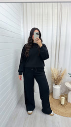 Sequin Sleeve Sweatshirt and Joggers Tracksuit - BLACK