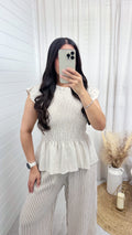 Shirred Peplum Vest Top - BEIGE