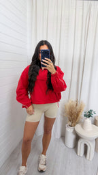 Piped Half Zip Windbreaker - RED