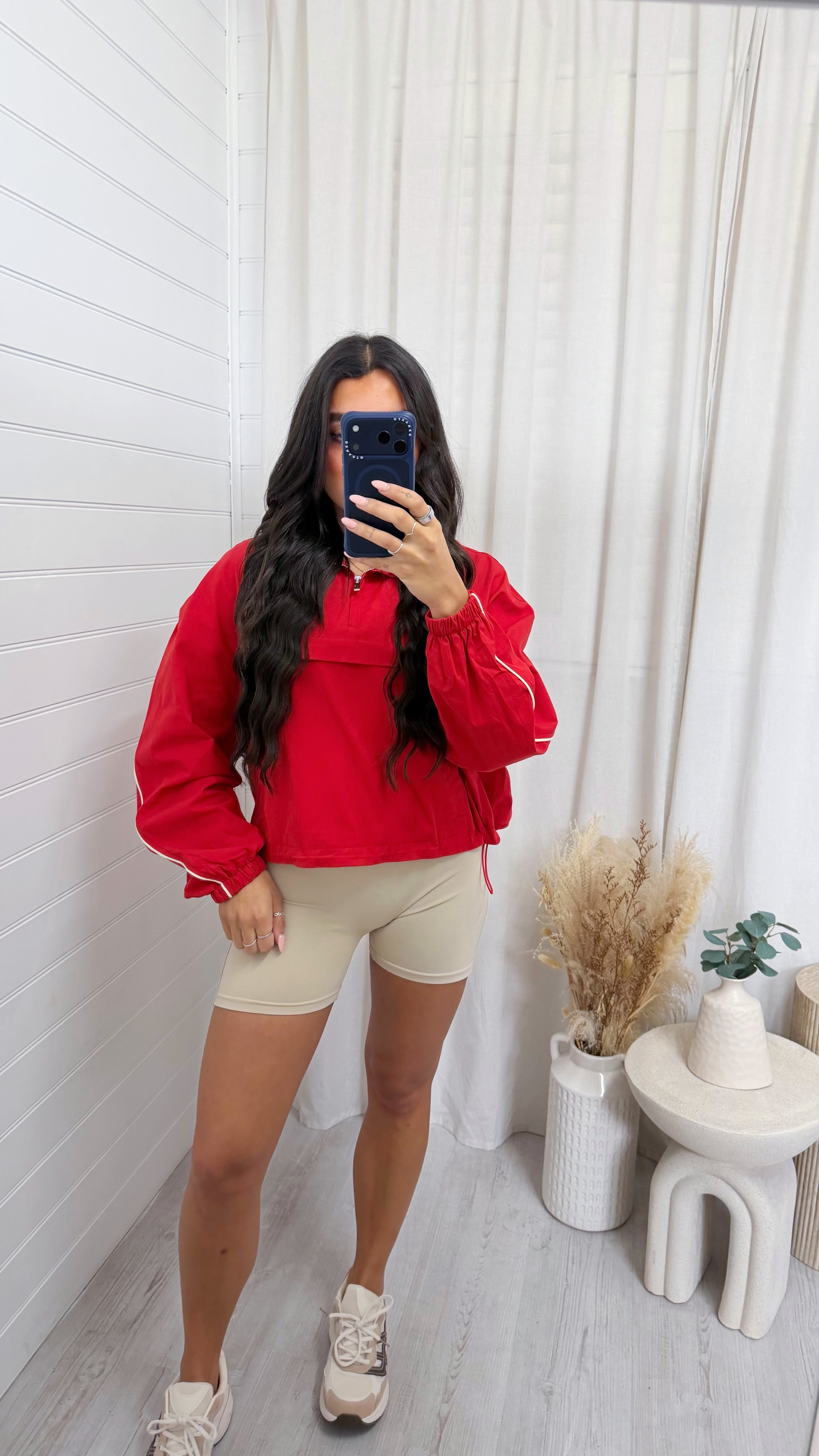 Piped Half Zip Windbreaker - RED