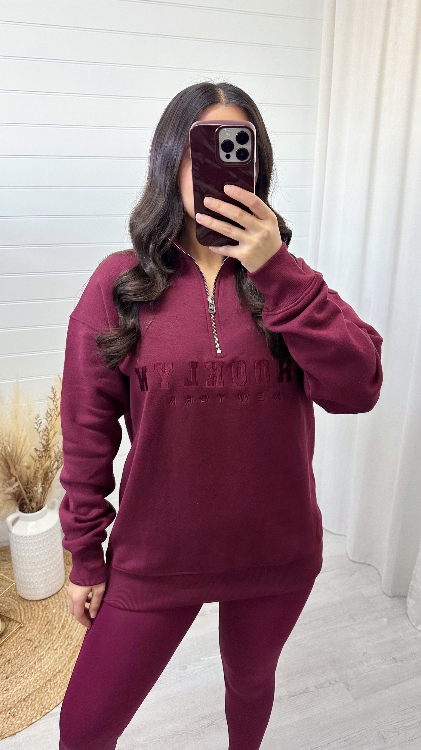 Brooklyn Half Zip Sweatshirt - WINE