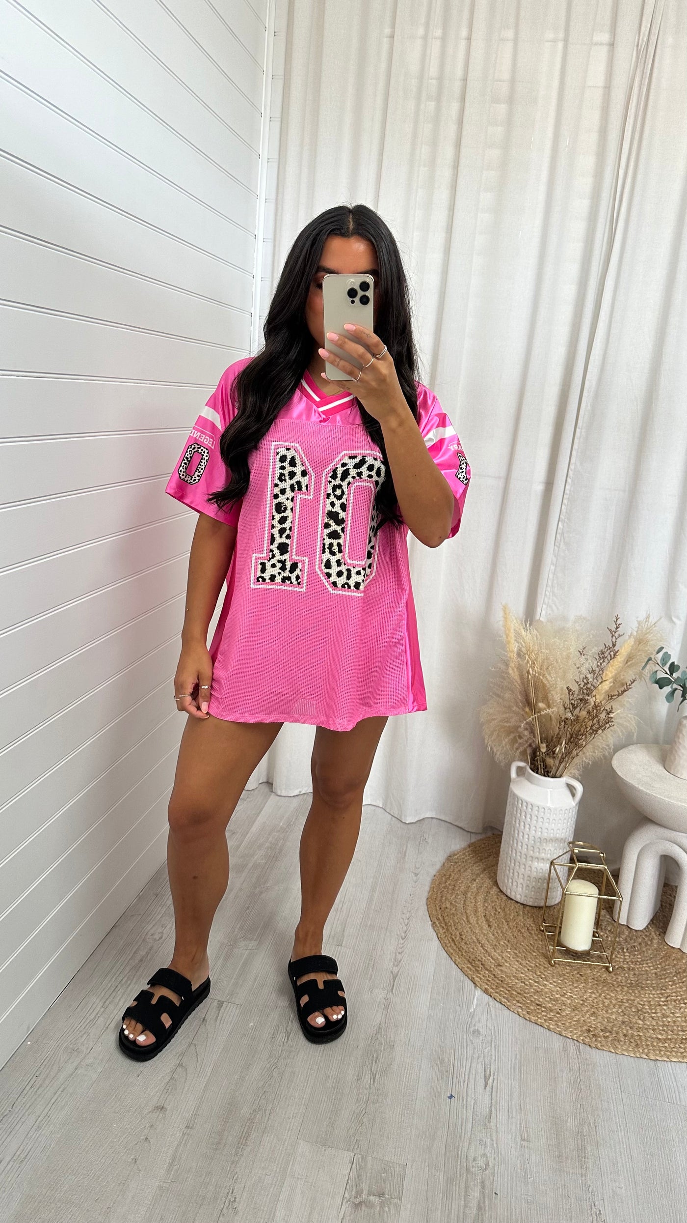 Satin Oversized Football Jersey T-Shirt - PINK