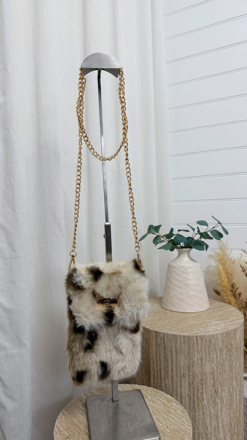 Speckled Faux Fur Mini Bag - CREAM