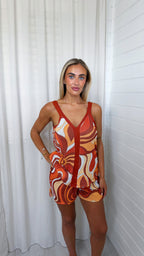 Swirly Shimmer Vest Top and Shorts Co-Ord - ORANGE