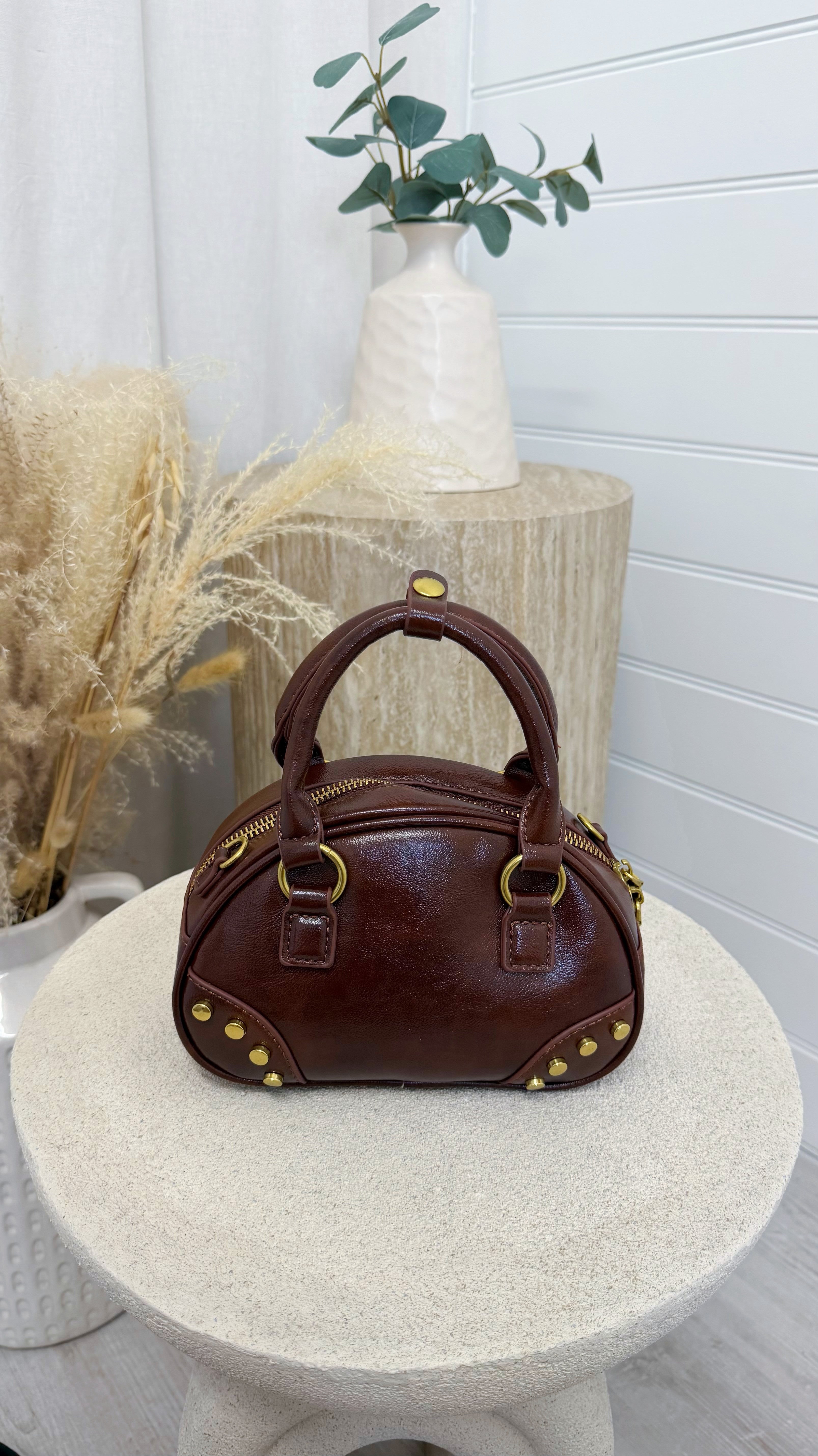 Structured Dome Handbag - COFFEE BROWN