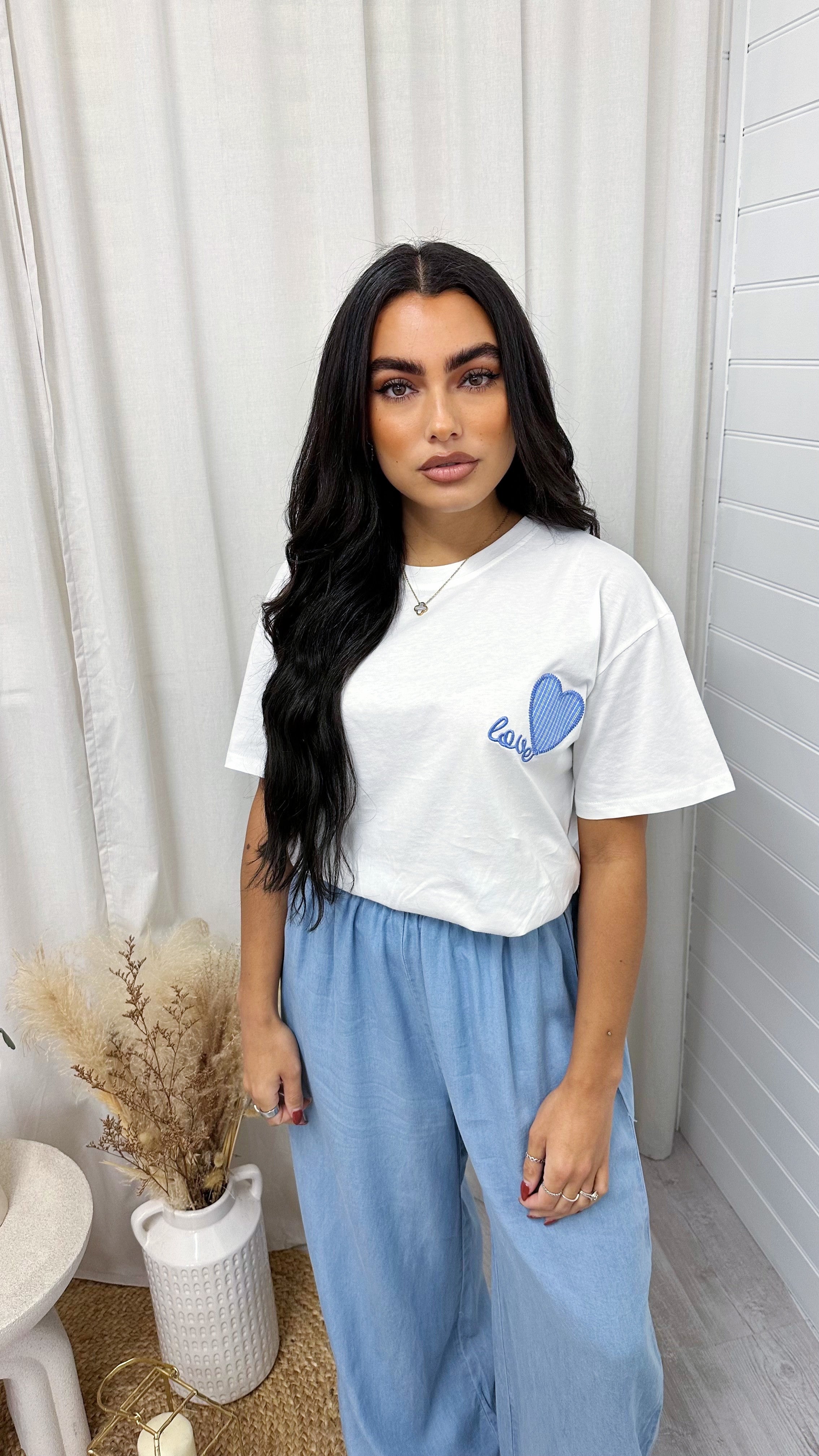 Embroided Love Heart T-Shirt - BLUE