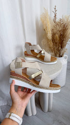 Suede Comfort Wedge Sandals - LIGHT BEIGE