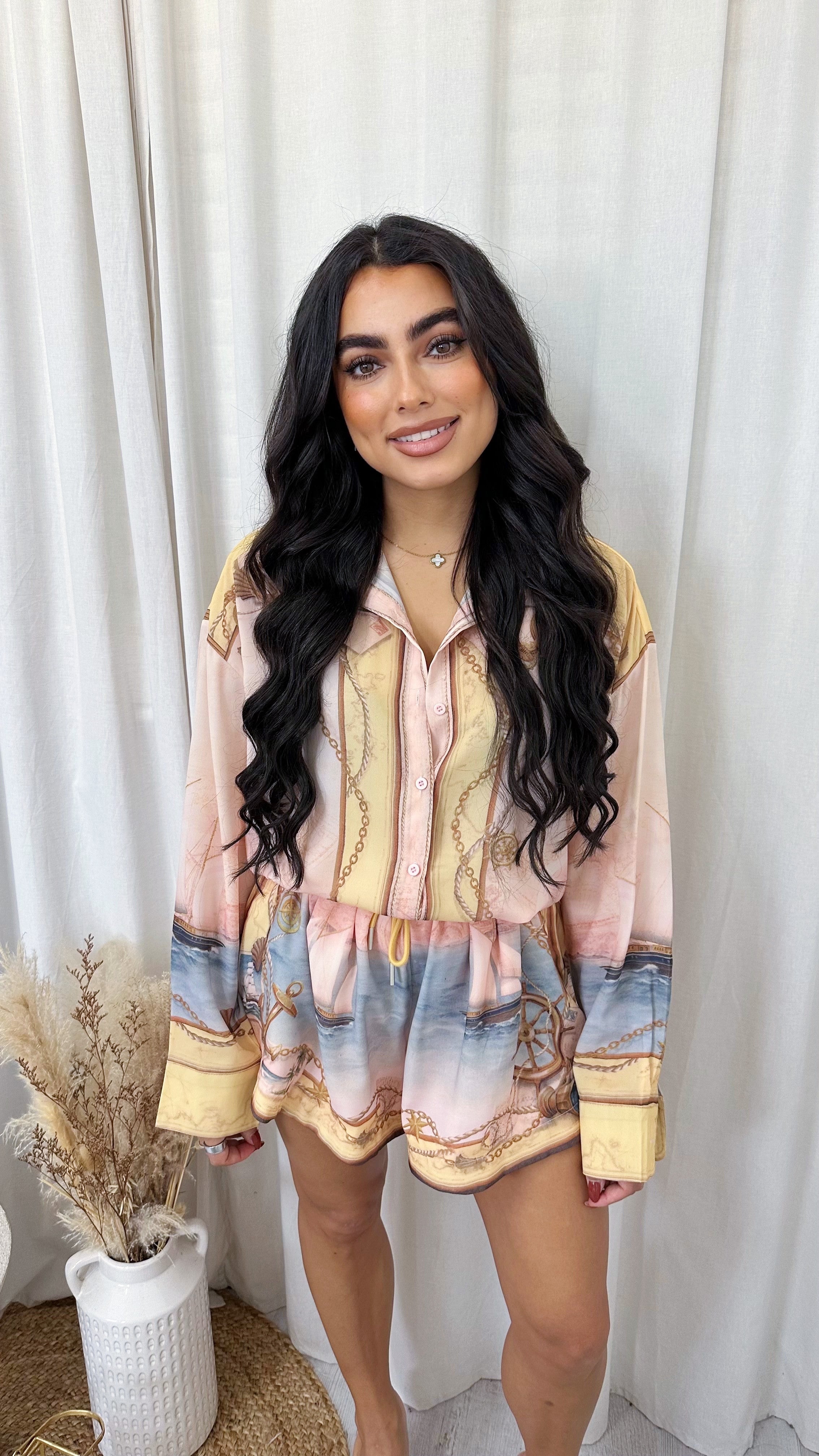 Coastal Print Shirt and Shorts Co-Ord - PASTEL MULTI