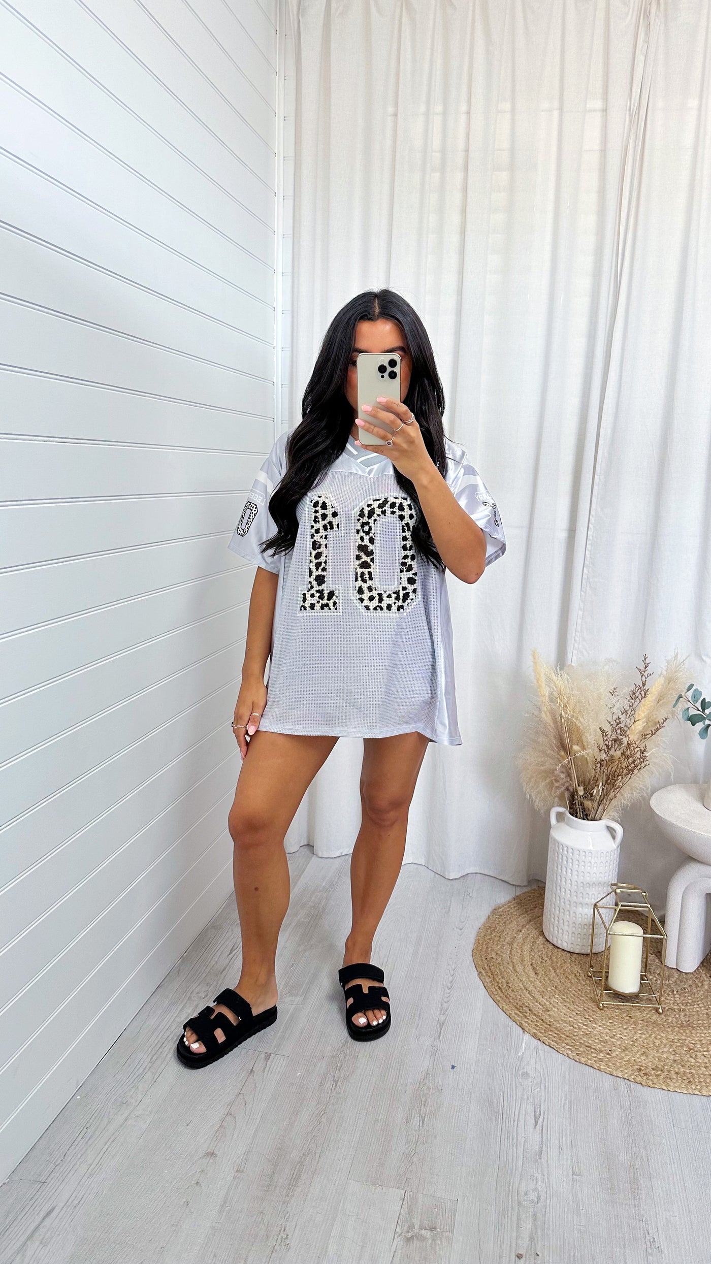 Satin Oversized Football Jersey T-Shirt - SILVER