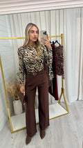 Animal Print Mesh Top - BROWN