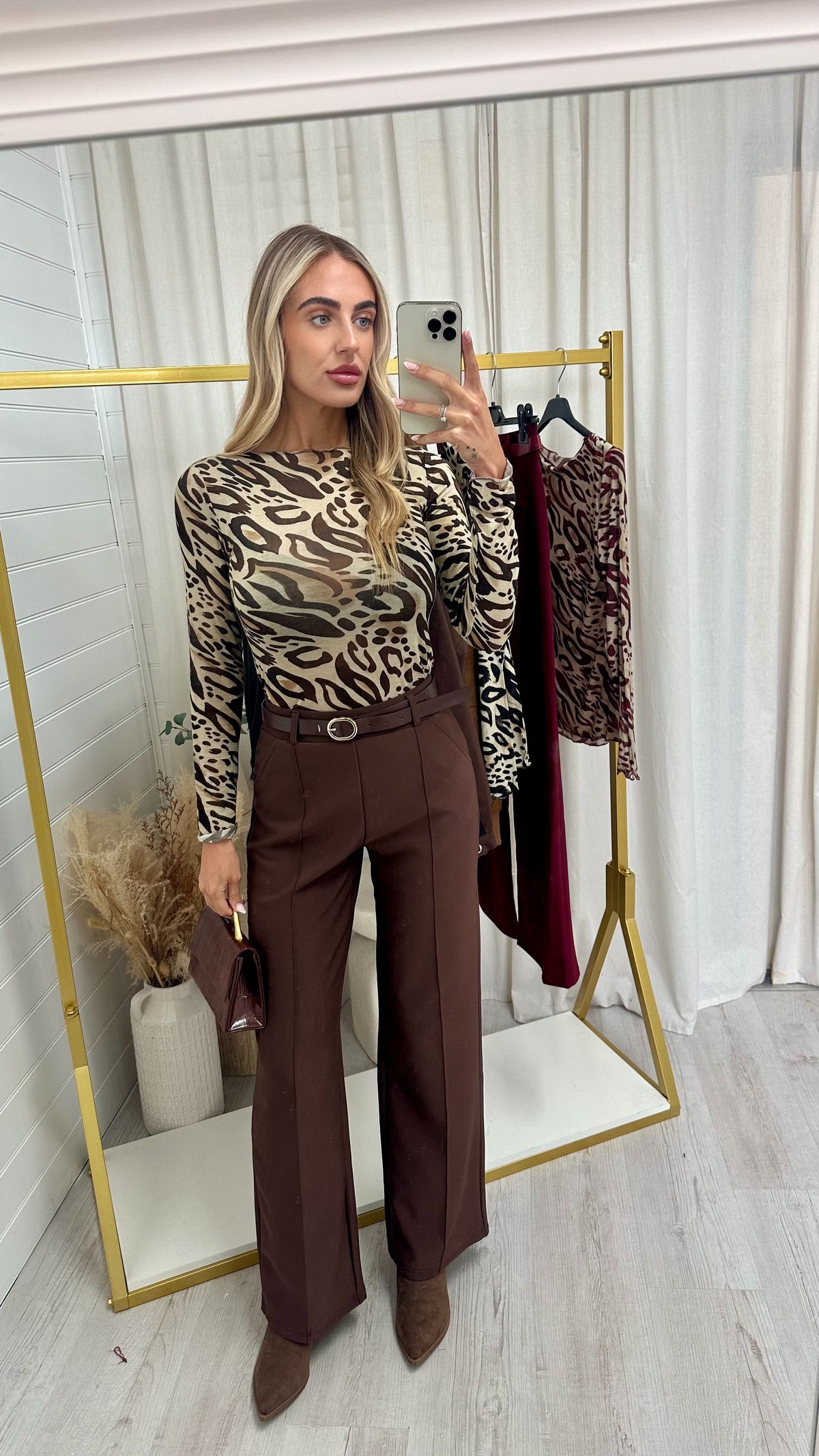 Animal Print Mesh Top - BROWN