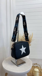 Star Embroidered Cross Body Bag - BLACK